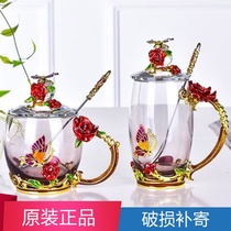 Glass glass enamel water cup female with lid set European Tea Cup home heat-resistant creative birthday gift