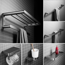 Full Copper Gun Grey Wire Drawing Wool Towel Rack Bathroom Shelve Toilet Bath Towels Holder Hardware Pendant Suit