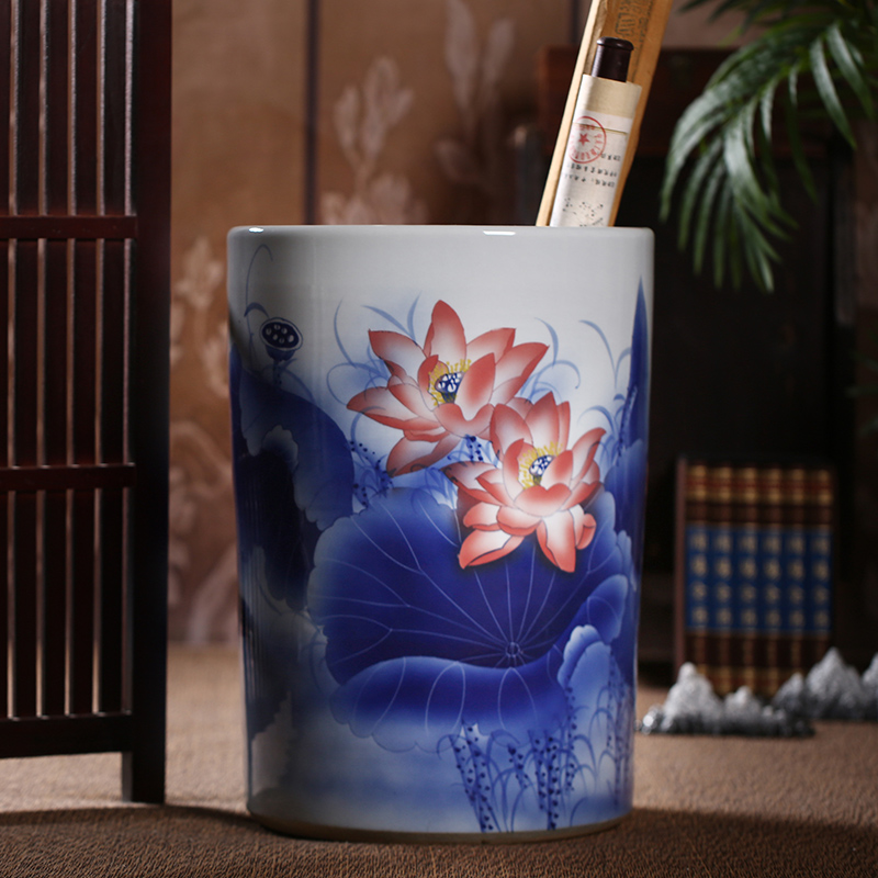 Hand - made vases quiver of jingdezhen ceramics painting and calligraphy calligraphy and painting scroll cylinder barrel landing a large sitting room home furnishing articles