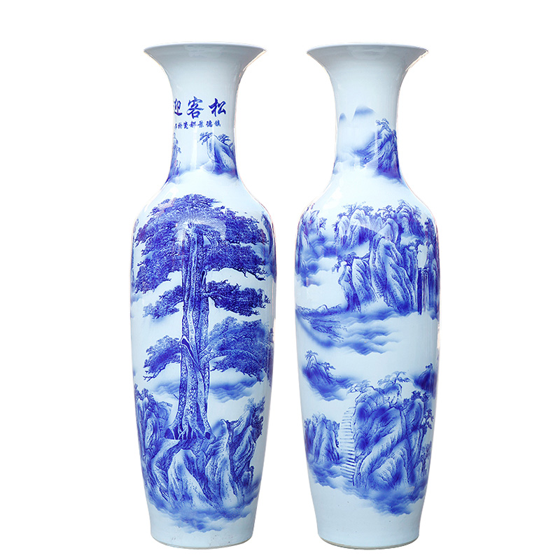 Jingdezhen ceramic floor big vase archaize sitting room place hotel guest - the greeting pine blue and white porcelain vase vase