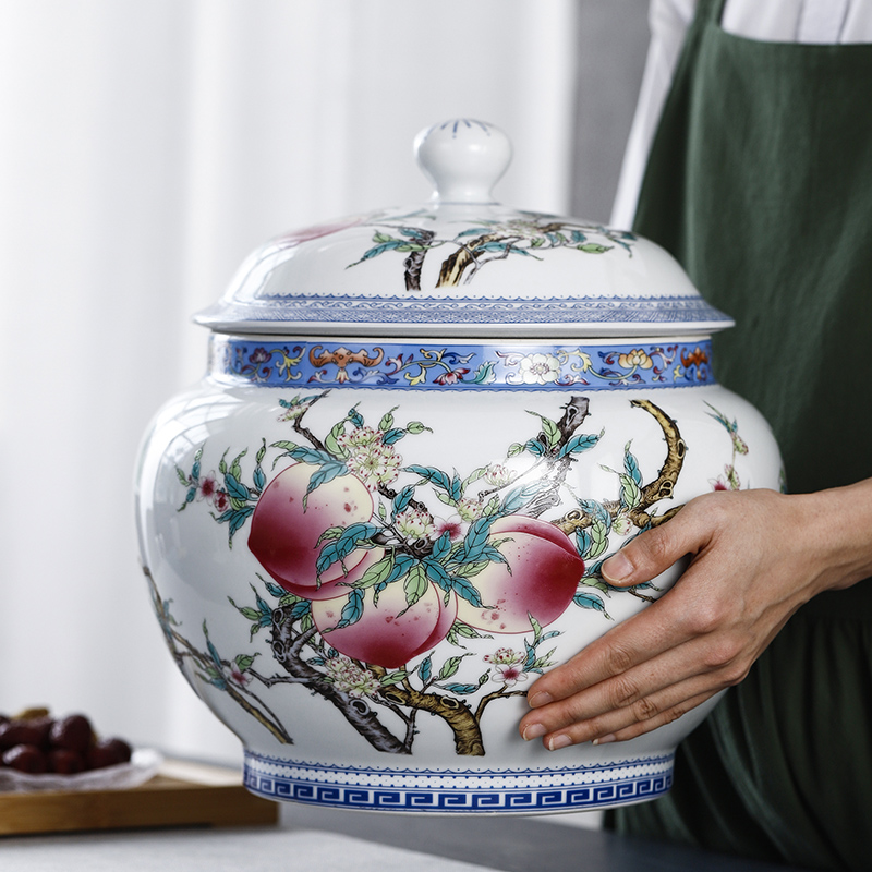 Jingdezhen ceramic storage tank with cover manual pastel Chinese medicine pot dry grain multi - functional large capacity