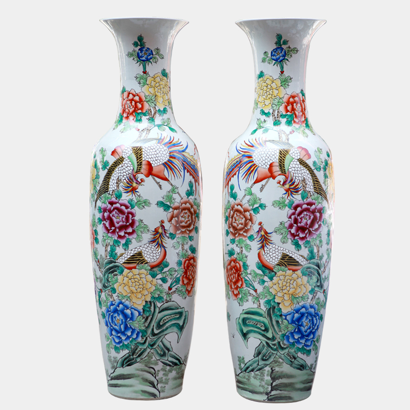 Jingdezhen ceramic famille rose 113 phoenix peony modern landing big bottle of home sitting room hotel decoration