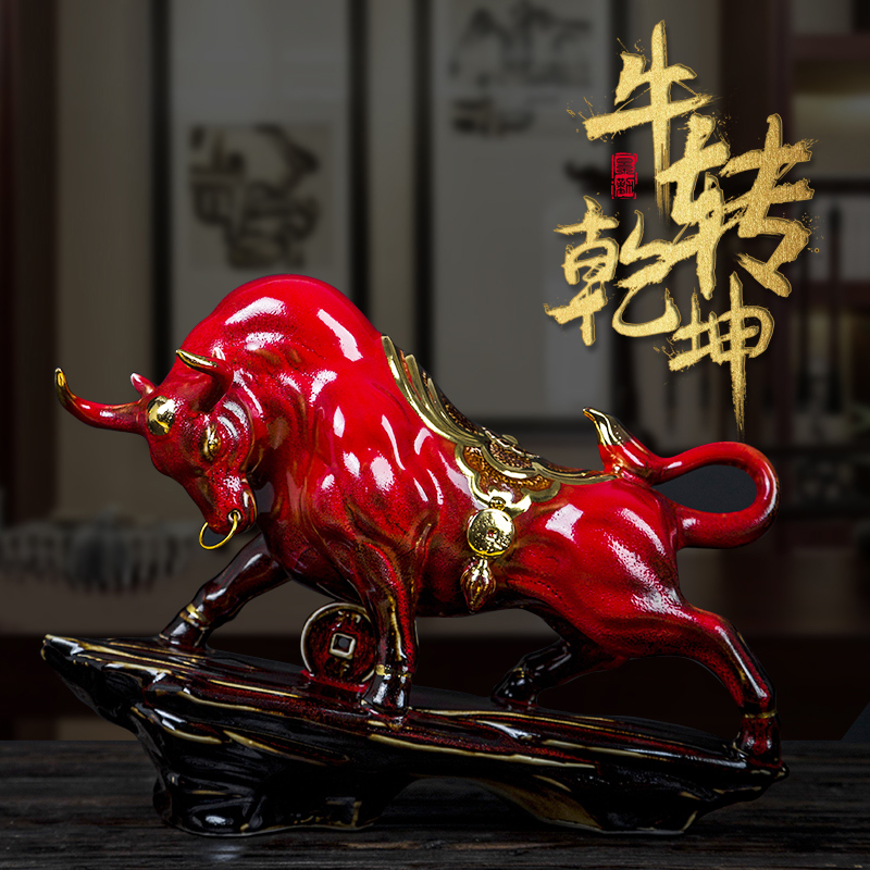 Bullish red ceramic its cattle furnishing articles bull mascot town house sitting room adornment Chinese arts and crafts