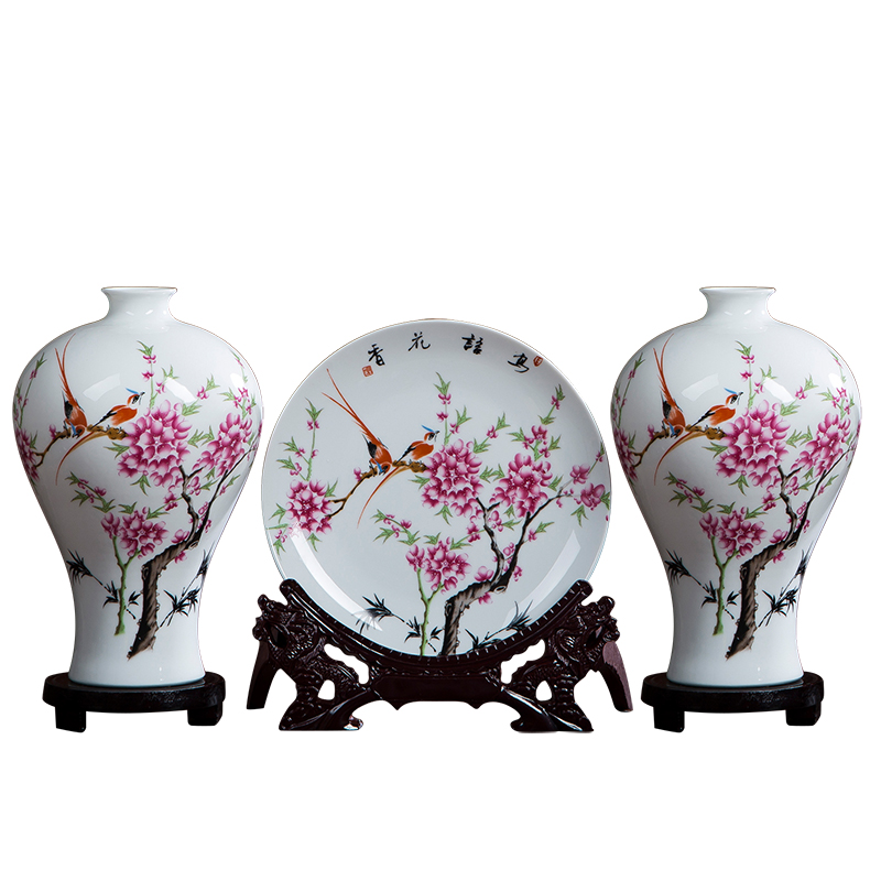 Jingdezhen ceramics, vases, flower arranging new Chinese TV ark, decoration plate of household decoration three - piece furnishing articles