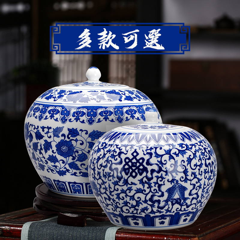 Jingdezhen ceramic modern blue and white porcelain vase caddy fixings storage tank crafts home living room set