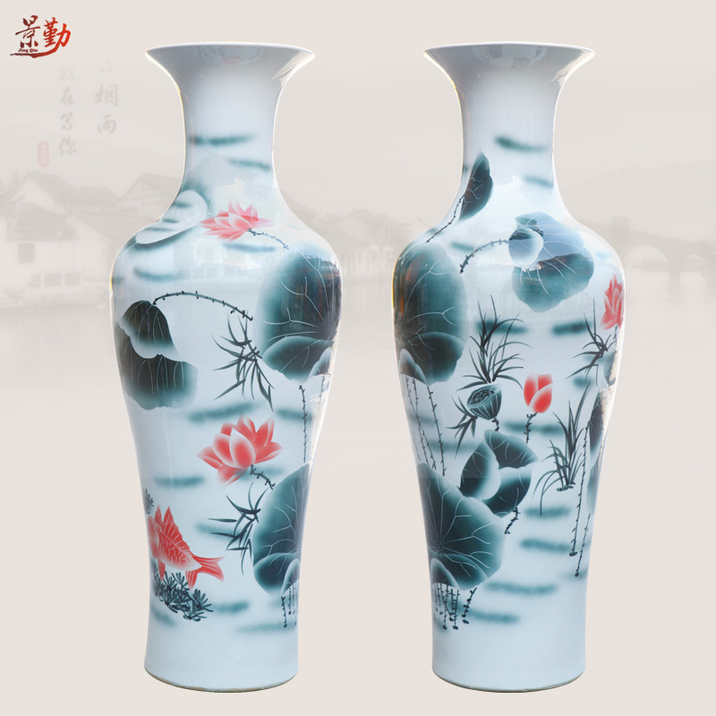 Jingdezhen ceramic vase of large sitting room 413 blue and white porcelain vase furnishing articles household put lotus flower vase of porcelain of the tail