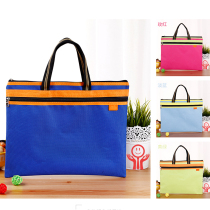Large capacity a4 tuition portable file bag zipper material storage bag canvas children primary school students with make-up class Hand bag homework carrying book bag female male pregnancy examination examination art subject classification stationery
