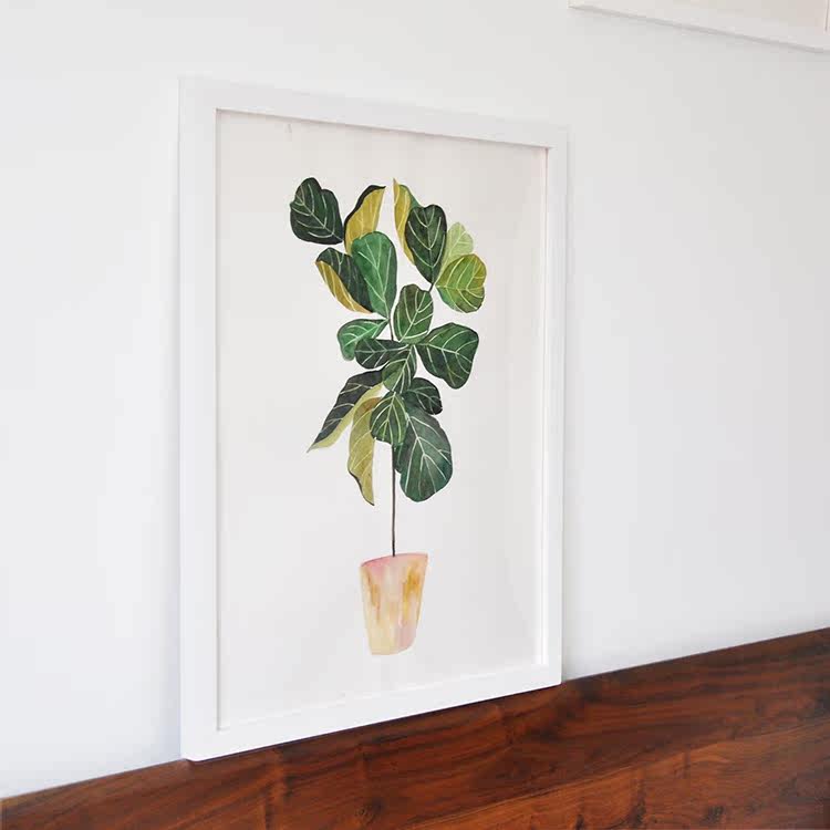 新品 纯手绘水彩画 北欧风格 植物装饰画 琴叶榕画 沙发背景墙画