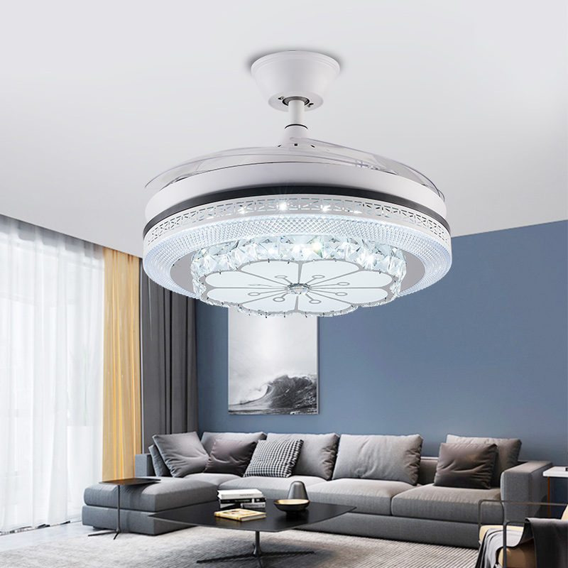 New light and luxurious crystal fan light modern minimalist home dining room living room bedroom electric fan chandelier Nordic ceiling fan lamp-Taobao