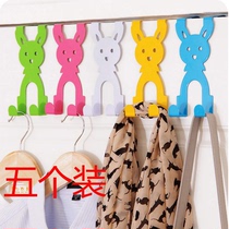 (5 pieces) cartoon rabbit door back adhesive hook creative door rear nail-free hanger storage rack door hanging hook