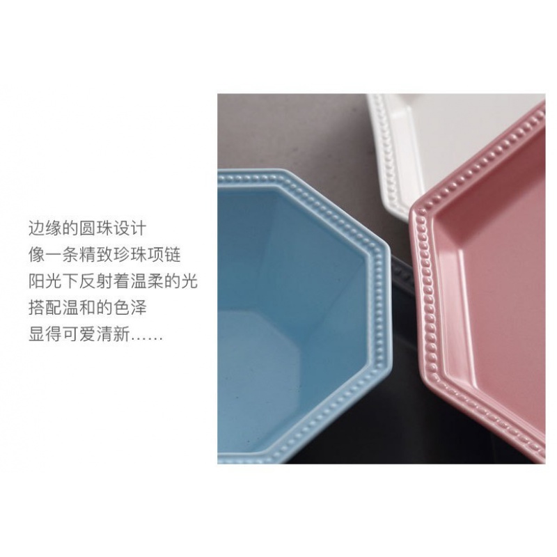 Ceramic octagon disc frosted dinner plate flat plate geometry dish plate dessert dish bowl of rice bowls dim sum dishes for breakfast