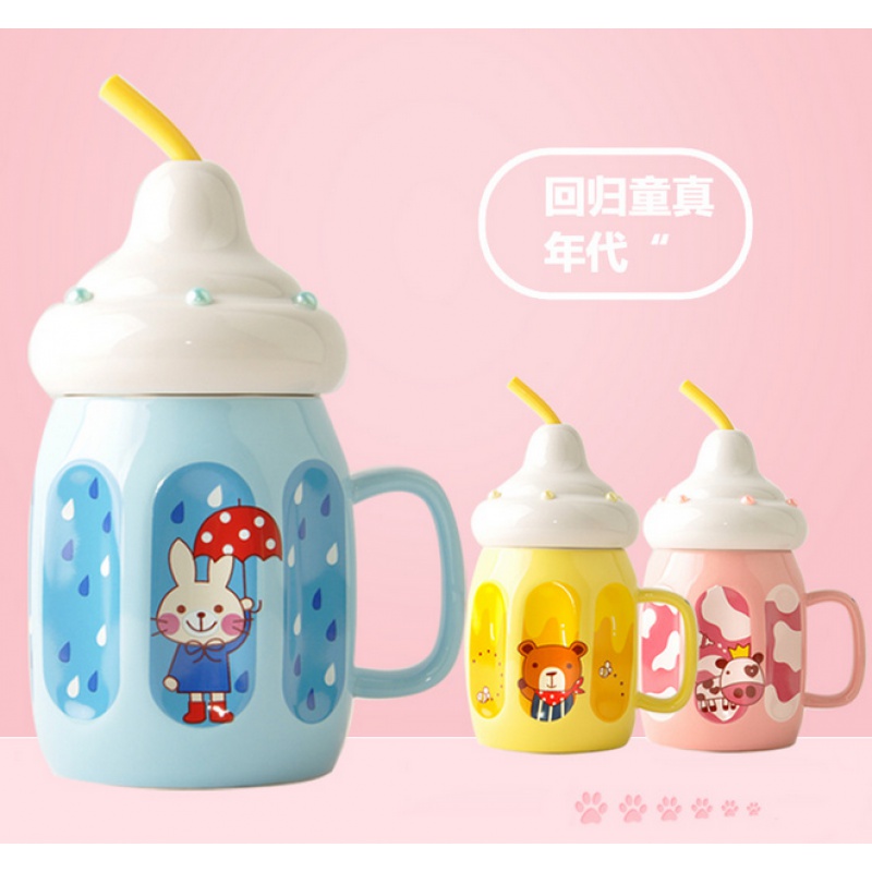 Northern wind mark cup express picking cups of water glass ceramic cups with cover milk tea ultimately responds with a straw