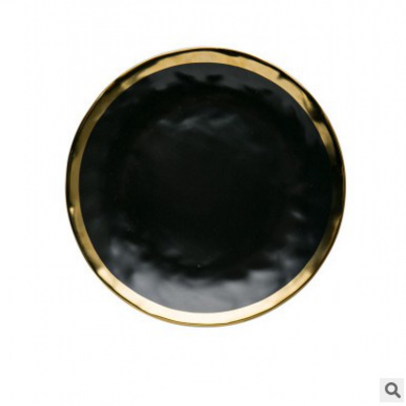 Jingdezhen high - grade series of black matte enrolled porcelain gold - plated rim western food steak creative new fruit plates