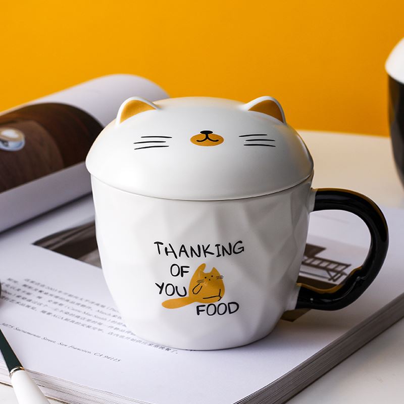 Creative express cat mark cup cartoon ceramic cup with cover spoon keller cup coffee cup couples cup for breakfast