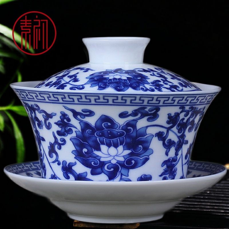 Element at the beginning of jingdezhen ceramic tea tureen large blue and white porcelain cup 300 ml cups office three cups of the bowl