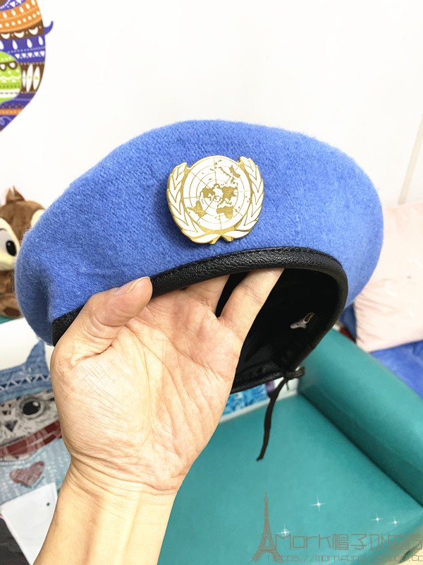 我爱我的祖国维和团队方队正宗羊毛蓝色徽章贝雷帽男女大小号帽