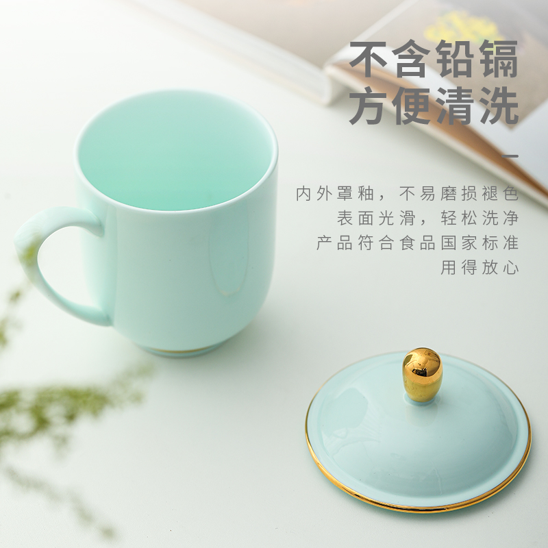 Jingdezhen official flagship store of ceramic film blue round lens keller domestic large capacity with the cover glass