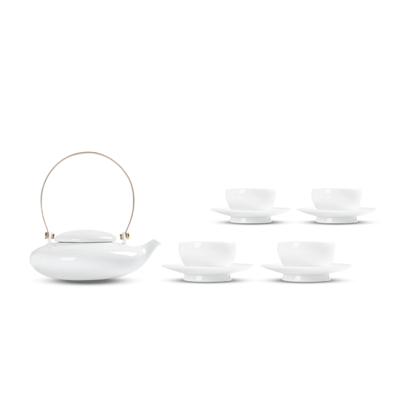 Jingdezhen flagship store ceramic white porcelain tea sets of household contracted teapot tea saucer gift set