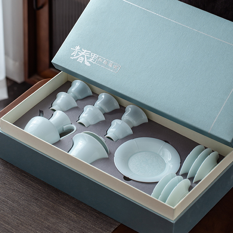 Jingdezhen flagship store manual its shadow green tea tureen suit the teapot tea sample tea cup set of gift giving