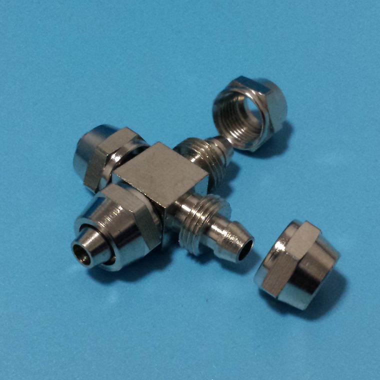 快拧十字四通铜镀镍气动气管接头smc锁母型接头6 8 10 12mm