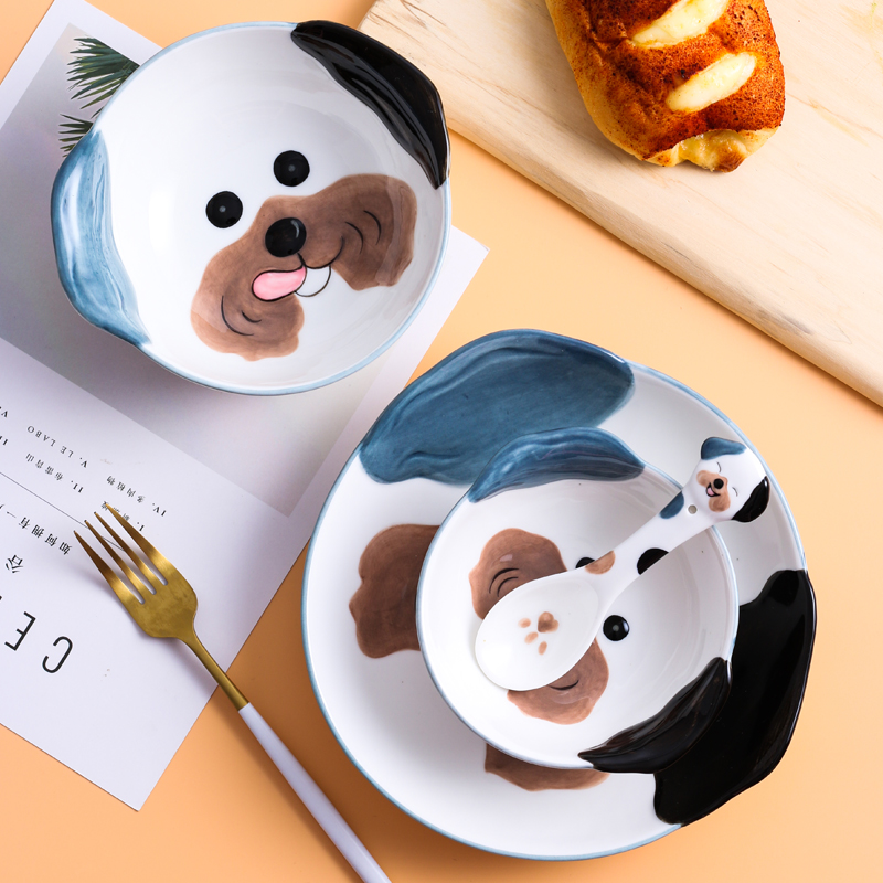 Express cartoon expression of dog ceramic tableware dish bowl spoon sets shiba inu the design web celebrity huskies modelling of the children