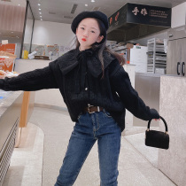 South Korean childrens clothing 2021 autumn winter new girl sweaters loose dolls collar thickened CUHK children long sleeve needling jersey