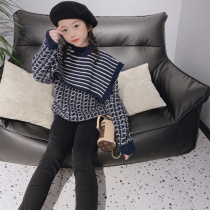 South Korean boy clothing girls knitting shirt 2021 new autumn clothing little girl foreign air trendy cloak sweater two-piece set