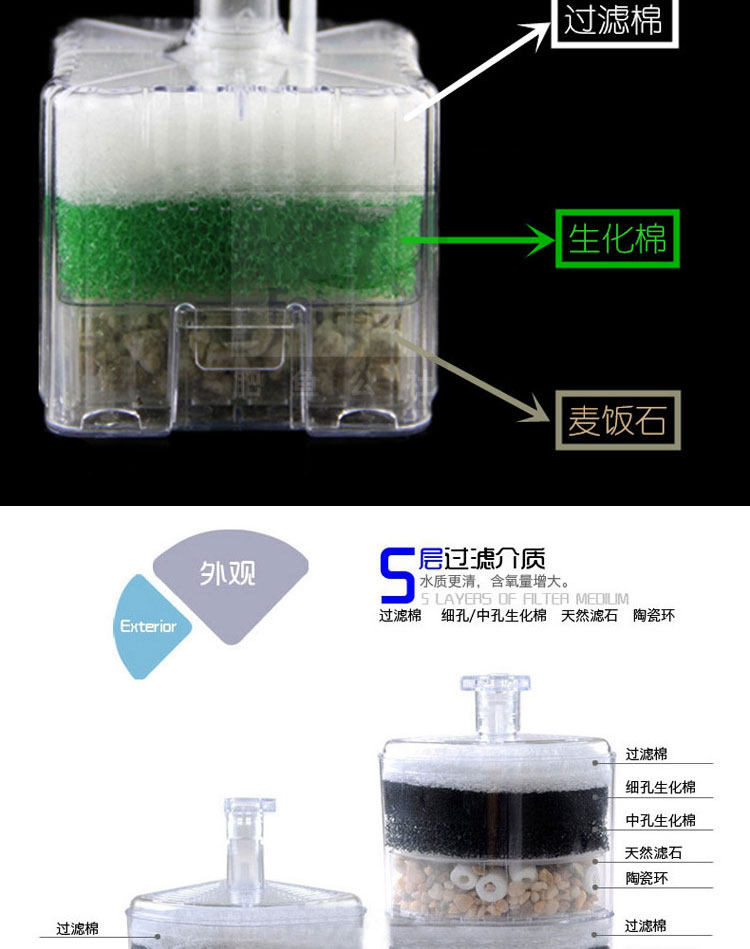 信友缸角过滤器多层水妖精过滤棉陶瓷环内滤接气泵增氧鱼缸气石
