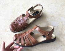 100 Wear without Tired Feet Warm Big Code Lady PU Baotou Sandal Sandals Hollowed-out Anti-Slip Comfort Retro Casual Soft Bottom