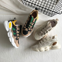 Collision Color shoes pick up drain N word comeback old daddy shoes thick bottom heightening genuine leather casual sneakers damping male and female shoes