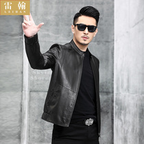 Haining leather leather mens goatskin short stand-up collar motorcycle leather jacket Slim-fit mens thin handsome jacket