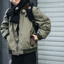 American frock cotton clothing male tide card flying jacket print loose casual lamb fluff collar cotton clothing warm jacket