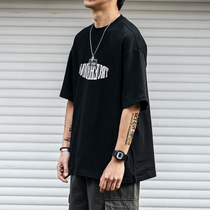 American retro 320G heavy short sleeve T - shirt men summer new alphabet printing water half - sleeve and loose cotton TEE