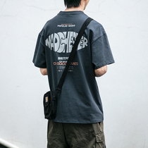 Summer tide letter printing short sleeve T-shirt men trend hundred retro-loose round collar casual half-sleeve blouse