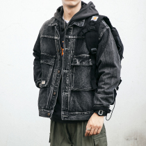 American vintage water washed as old tooling denim jacket male tide card easy to turn over jacket casual 100 lap blouses