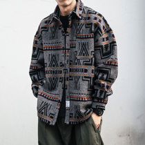 Retro ethnic style Sub-shirt mens work clothes autumn and winter thickening long sleeves trendy loose texture casual fur