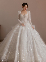 French long-sleeved wedding dress 2022 new bride main yarn dragged a small uterine court style retro high-quality winter