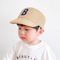 Children's straw hat summer new 2-year-old Korean boy B letter cap baby hand woven sunshade sunscreen cap