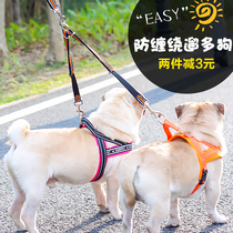 Anti-winding two dogs one drag two traction rope double dog chain sub double head dog rope teddy gold wool method Pet Supplies