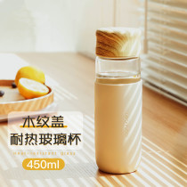 Lottone buckle heat-resistant glass hipster tea cup portable creative cute wood grain glass water cup female household