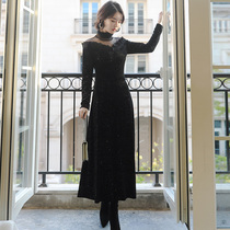 Large size annual dress dress dress 2021 autumn and winter fat mm retro perspective stitching sexy dinner dress