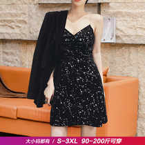 Large size womens V collar temperament dress autumn and winter fat mm stars sexy base suspender skirt velvet A- line dress