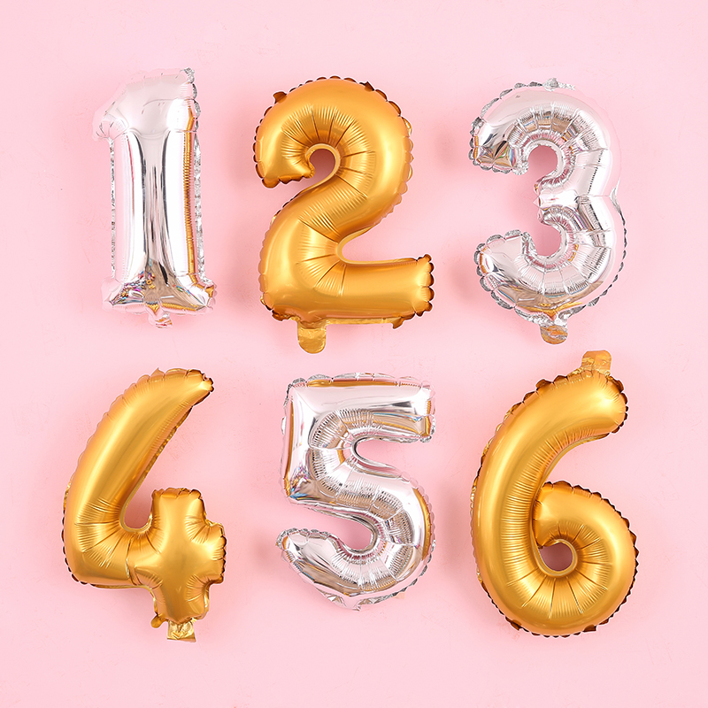 16寸金银色数字铝膜小气球节日婚庆生日庆典用品装饰场地布置气球