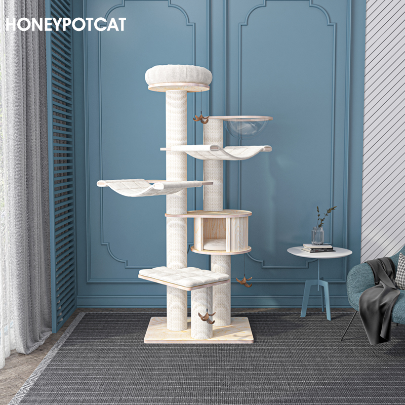 Honeypot Cat Climbing Shelf Feline Cat Tree Integrated Multilayer Solid Wood Birch Wood Large Cat Shelf Wood de2501pro-Taobao