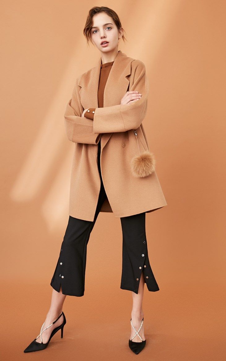 vero moda冬季新款羊毛茧型淡紫外套毛呢大衣