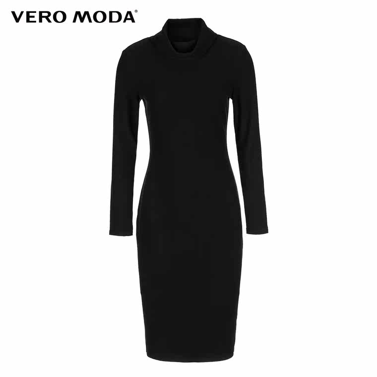 Vero Moda时尚百搭翻领长袖长款修身针织连衣裙|315461001