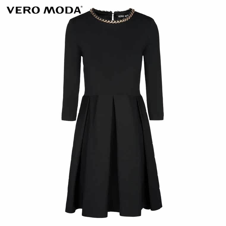 Vero Moda金属编织圆领纯色加厚超弹针织连衣裙|315346029