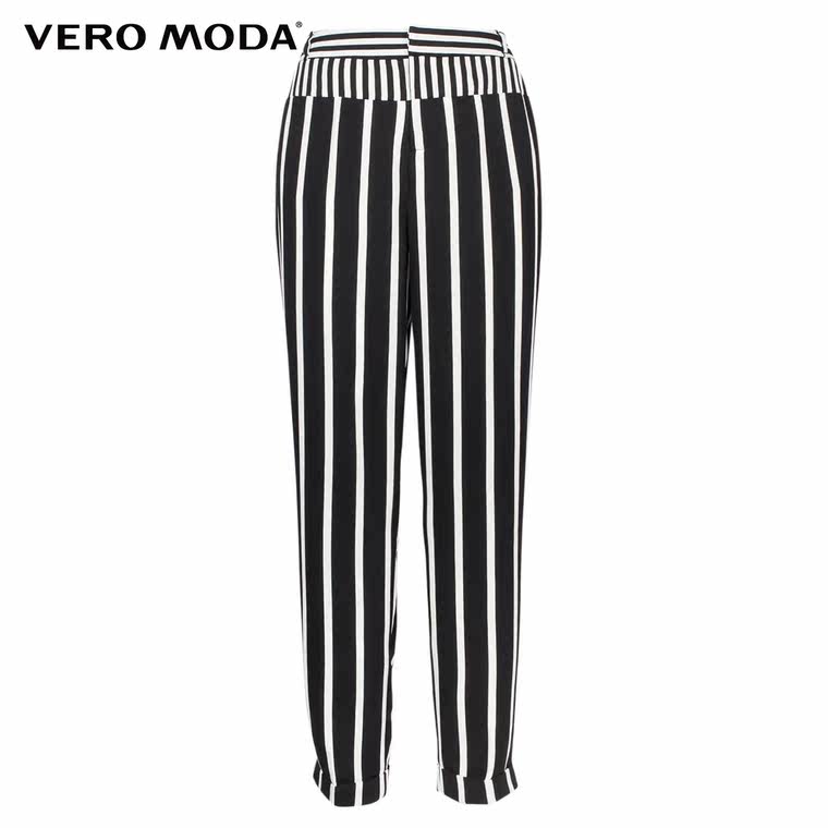 Vero Moda条纹拼接哈伦版型休闲九分裤|315250008