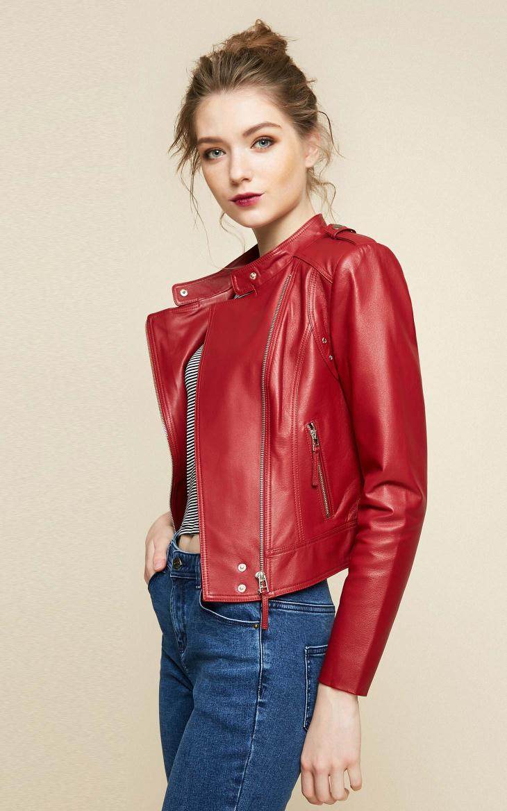 聚用券价889.5vero moda复古立领机车款女士皮衣|317310508