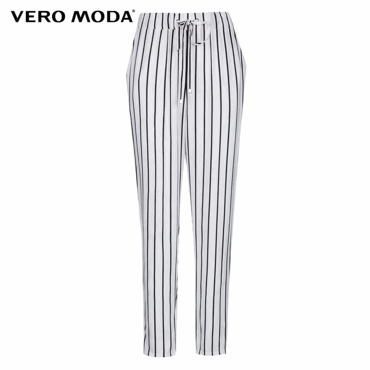 Vero Moda条纹哈伦系带九分休闲裤|315250004
